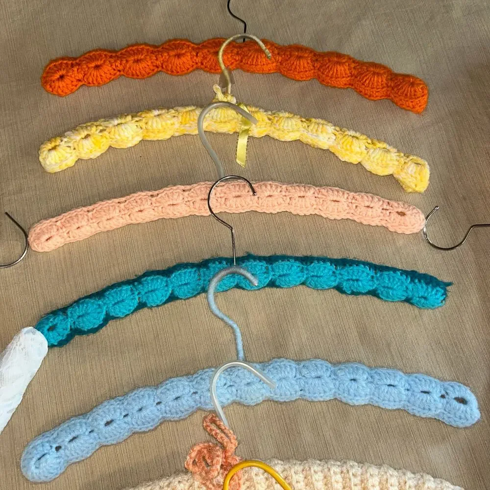 13 Vintage Wood Crochet Clothes Hangers cottage core country no slip